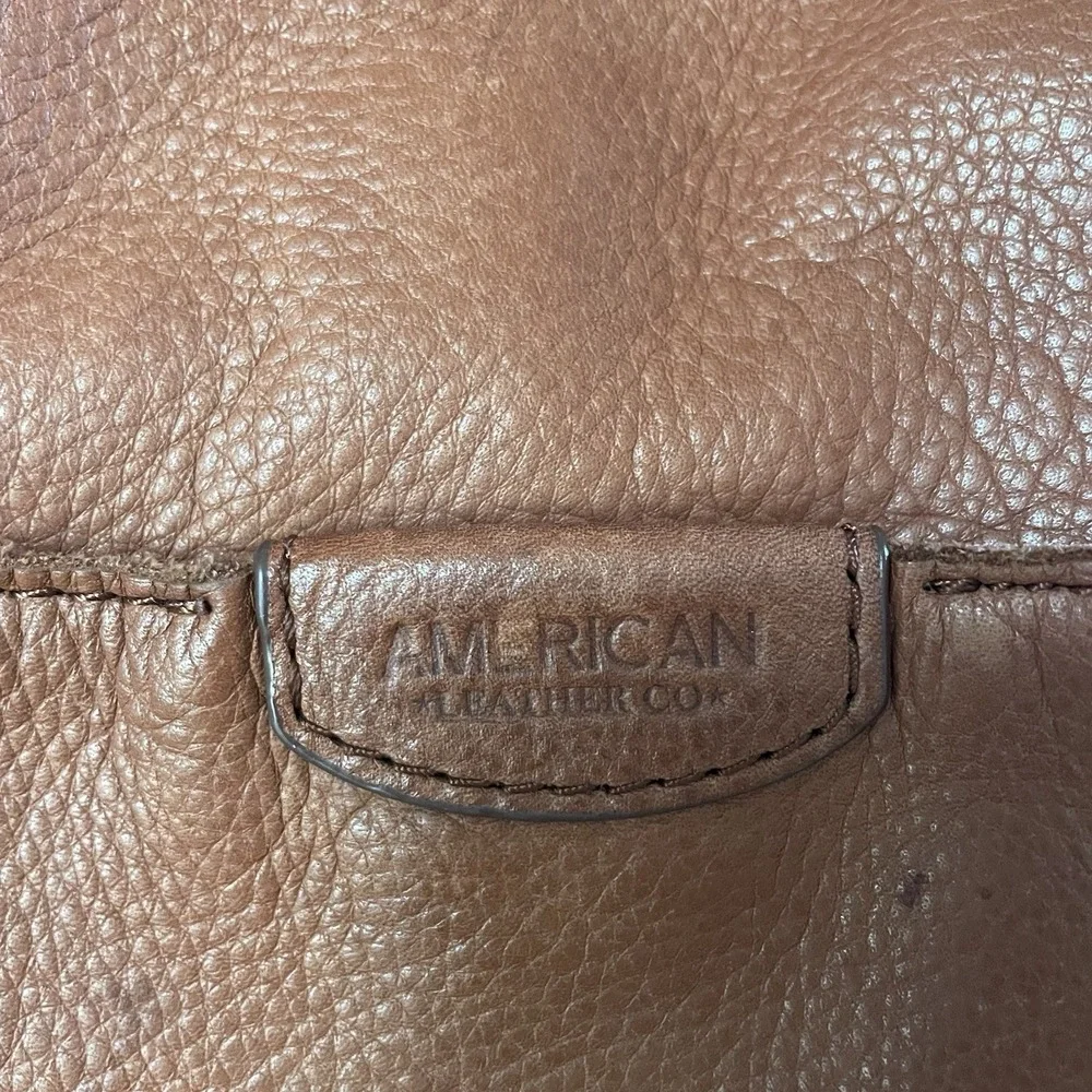American Leather Co. Austin Cognac Brown Leather Triple Entry Bucket Bag READ B8